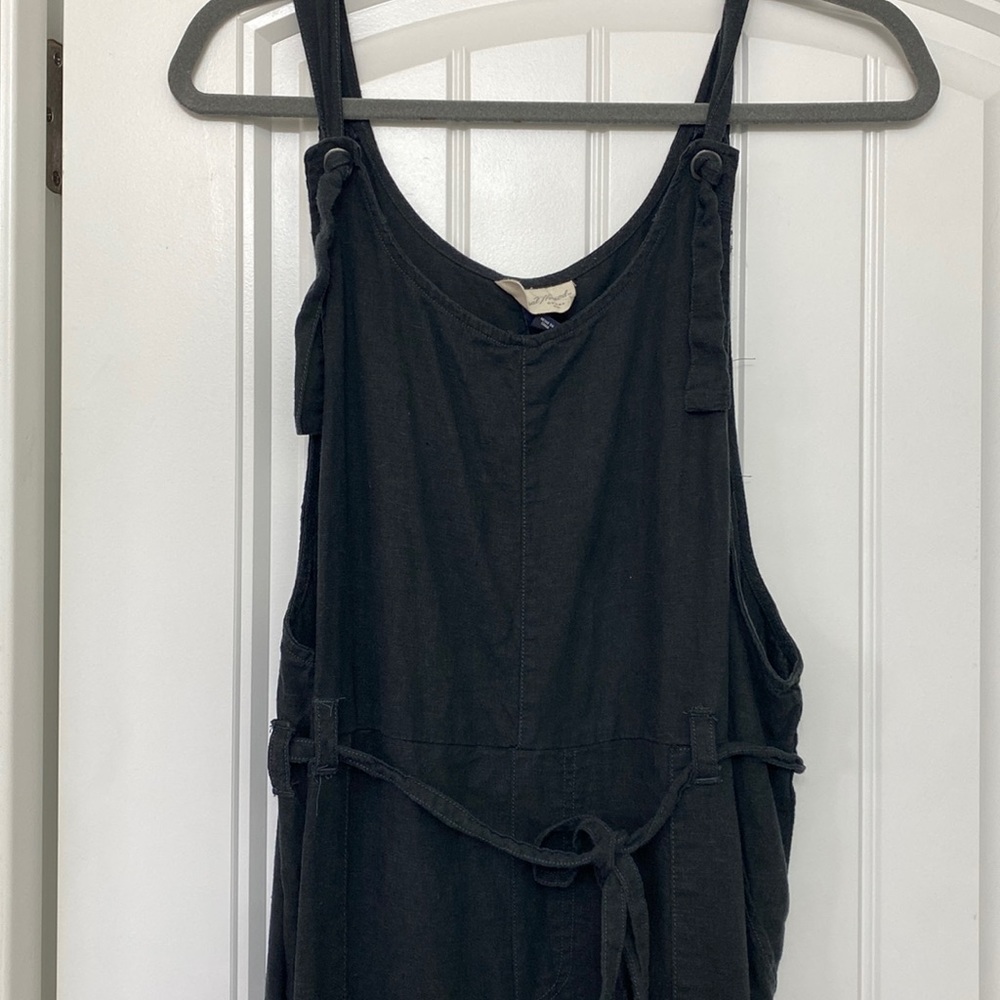 Grey overall jumpsuit with tie waist
